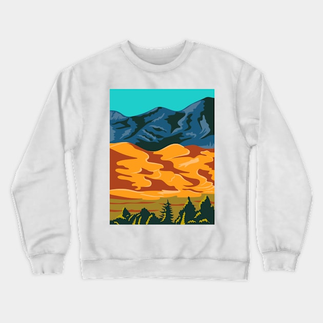 Great Sand Dunes National Park and Preserve in Colorado United States WPA Poster Art Color Crewneck Sweatshirt by retrovectors